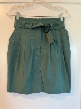 H&M Sage Green Paperbag Waist Skirt with Tie Belt (Size 4)